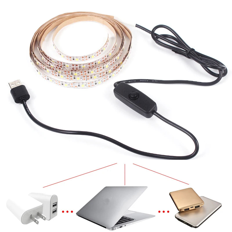 USB LED Strip Lights 2835 DC5V With Switch Flexible Lamp Tape Ribbon TV Desktop Computer Screen Background Lighting Home Decor