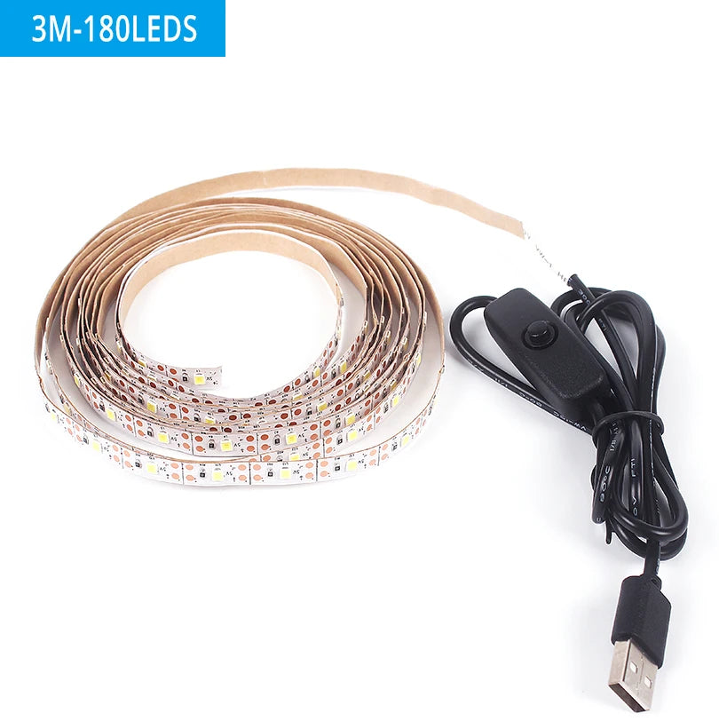 USB LED Strip Lights 2835 DC5V With Switch Flexible Lamp Tape Ribbon TV Desktop Computer Screen Background Lighting Home Decor