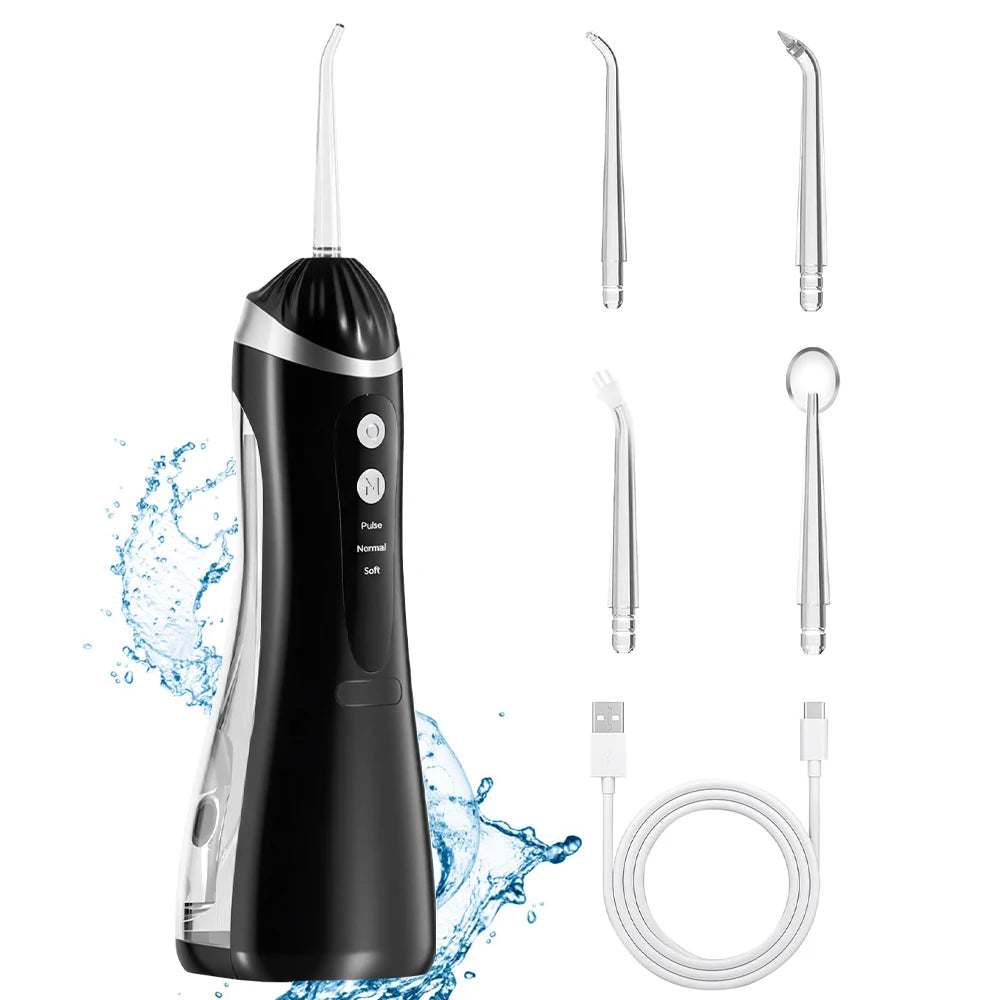 Rechargeable Water Dental Flosser Teeth Pick, Waterproof Cordless 200ML Dental Cleaner with 3 Modes and 4 Replacement Jet Tips