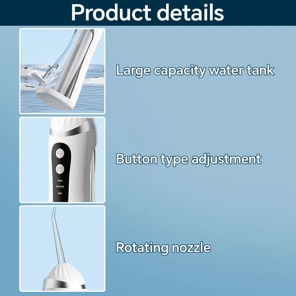 Rechargeable Water Dental Flosser Teeth Pick, Waterproof Cordless 200ML Dental Cleaner with 3 Modes and 4 Replacement Jet Tips