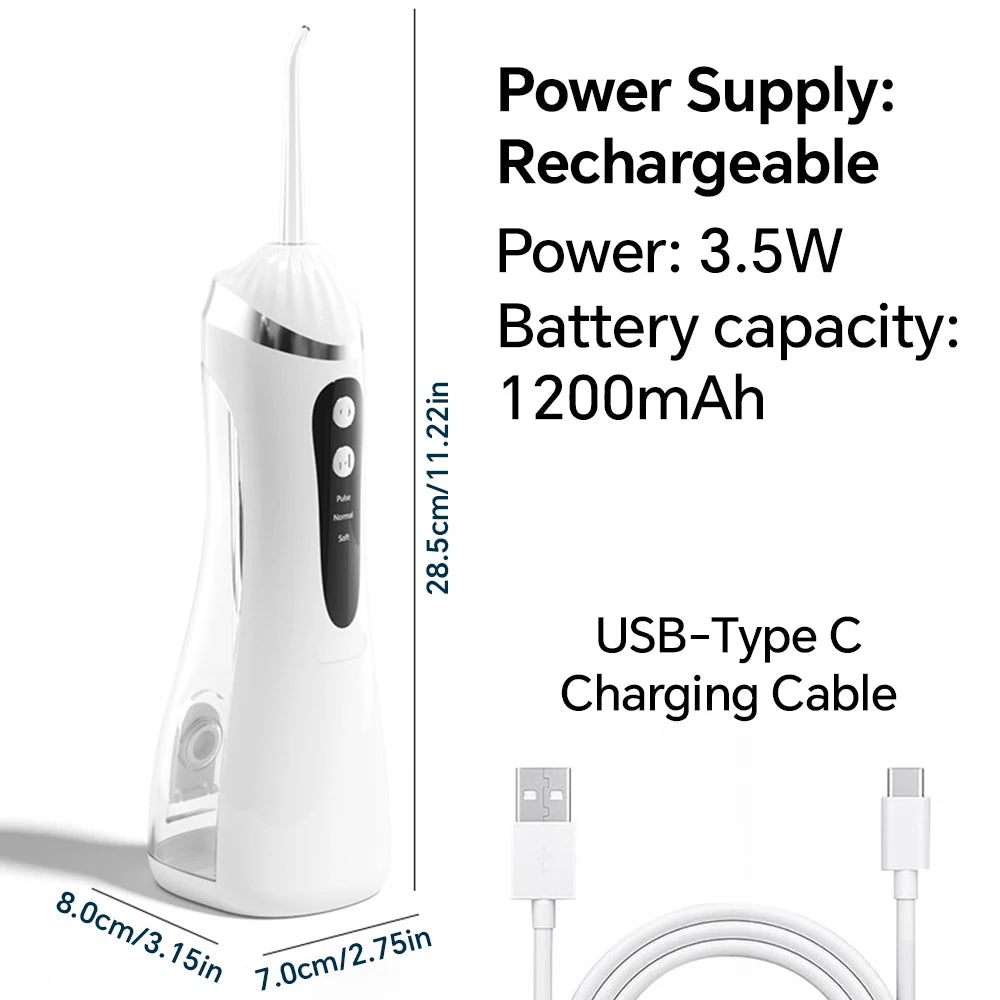 Rechargeable Water Dental Flosser Teeth Pick, Waterproof Cordless 200ML Dental Cleaner with 3 Modes and 4 Replacement Jet Tips