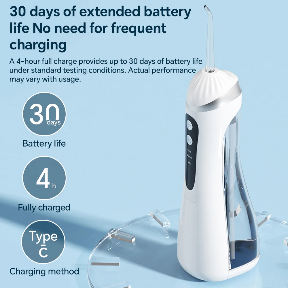 Rechargeable Water Dental Flosser Teeth Pick, Waterproof Cordless 200ML Dental Cleaner with 3 Modes and 4 Replacement Jet Tips