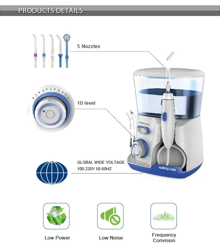 Electric Water Flosser Oral Irrigator 800ML Large Capacity Dental Water Hygiene Flossing Teeth Cleaner with 5x Tips