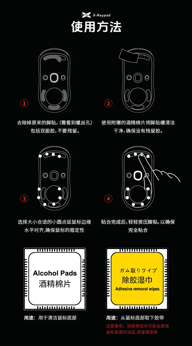 X-Raypad 【Obsidian Air】 High Rebound Polyurethane Dot Mouse Skates Shock Absorption Durable Noise Reducing