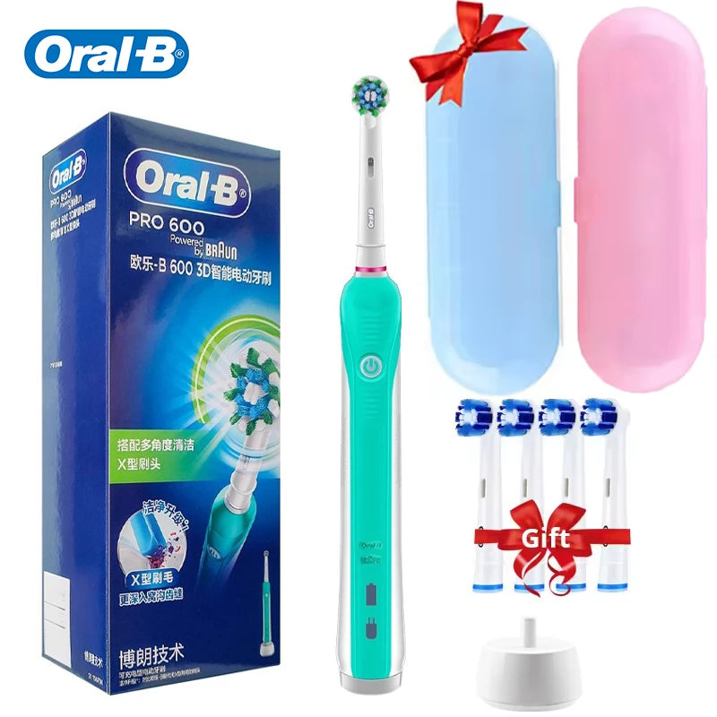 Oral B Electric Toothbrush Pro 600 2-minute intelligent timing Daily Clean Teeth Visible Pressure Sensor Waterproof Rechargeabl