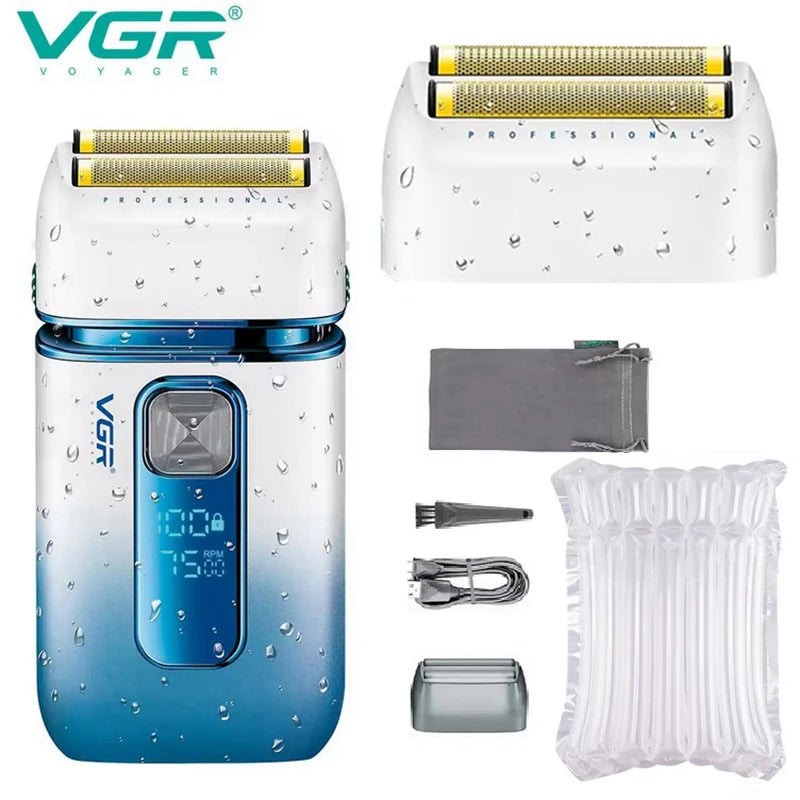 VGR Shaver For Men Rechargeable Barber Washable Dual Foil Beard Electric Razor Balds Head Shaving Machine with extra Mesh V-362
