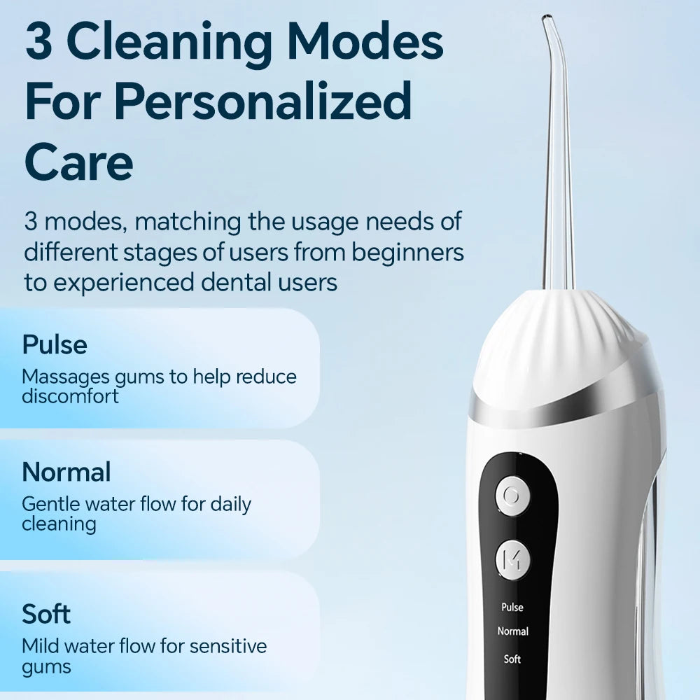 Rechargeable Water Dental Flosser Teeth Pick, Waterproof Cordless 200ML Dental Cleaner with 3 Modes and 4 Replacement Jet Tips