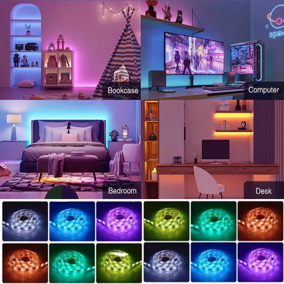 RGB Led Lights for Room 10m 20m 30m Music Sync Led Strip Lights Flexible Ribbon Tape for Room Bedroom Decor TV Backlights