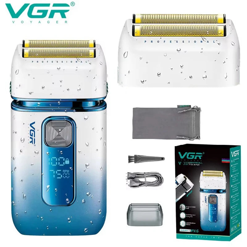 VGR Shaver For Men Rechargeable Barber Washable Dual Foil Beard Electric Razor Balds Head Shaving Machine with extra Mesh V-362