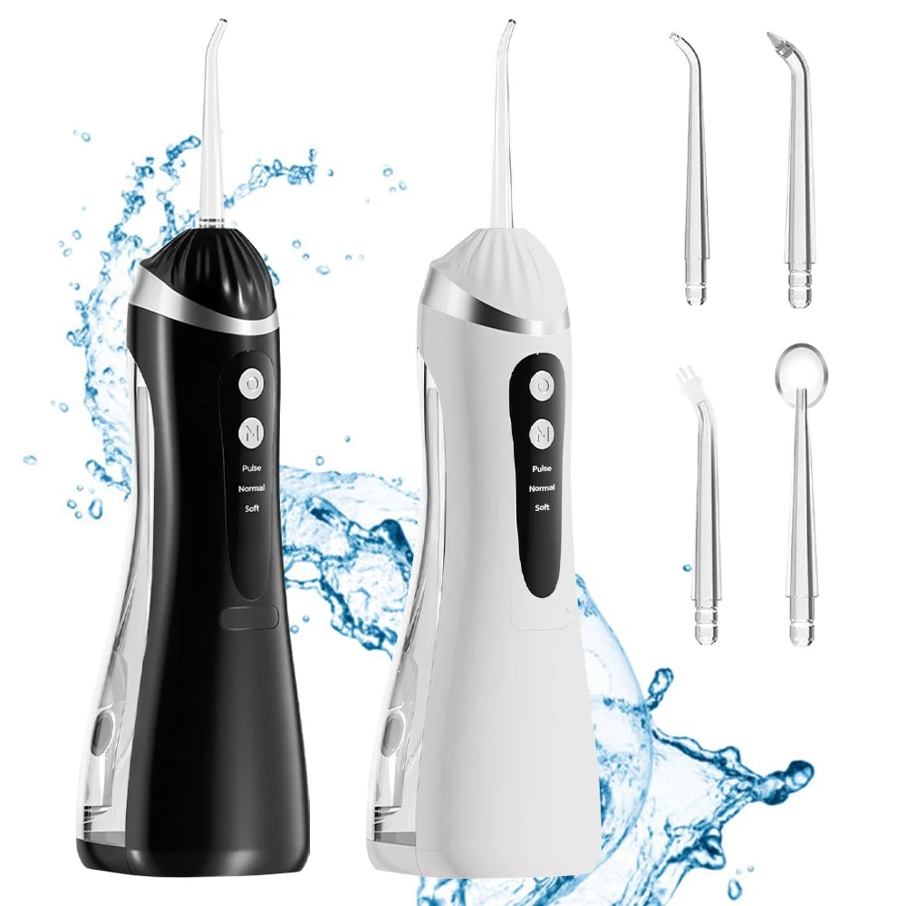 Rechargeable Water Dental Flosser Teeth Pick, Waterproof Cordless 200ML Dental Cleaner with 3 Modes and 4 Replacement Jet Tips