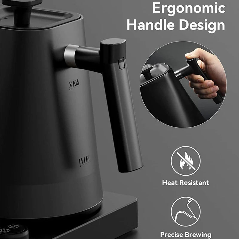 1200W Electric Kettle 1.0L Gooseneck Hand Brew Coffee Pot 110V/220V Rapid Heating Temperature Control Pot Stainless Steel Liner