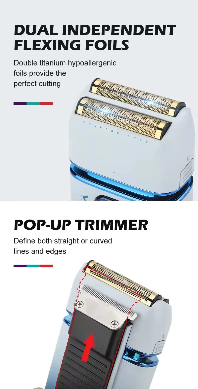 VGR Shaver For Men Rechargeable Barber Washable Dual Foil Beard Electric Razor Balds Head Shaving Machine with extra Mesh V-362