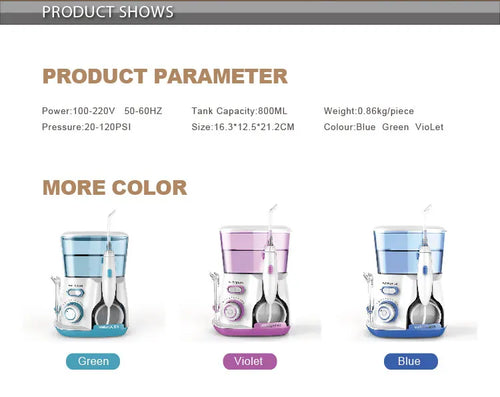 Electric Water Flosser Oral Irrigator 800ML Large Capacity Dental Water Hygiene Flossing Teeth Cleaner with 5x Tips