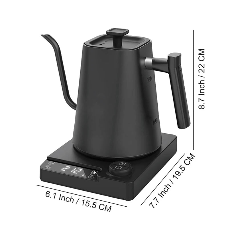 1200W Electric Kettle 1.0L Gooseneck Hand Brew Coffee Pot 110V/220V Rapid Heating Temperature Control Pot Stainless Steel Liner