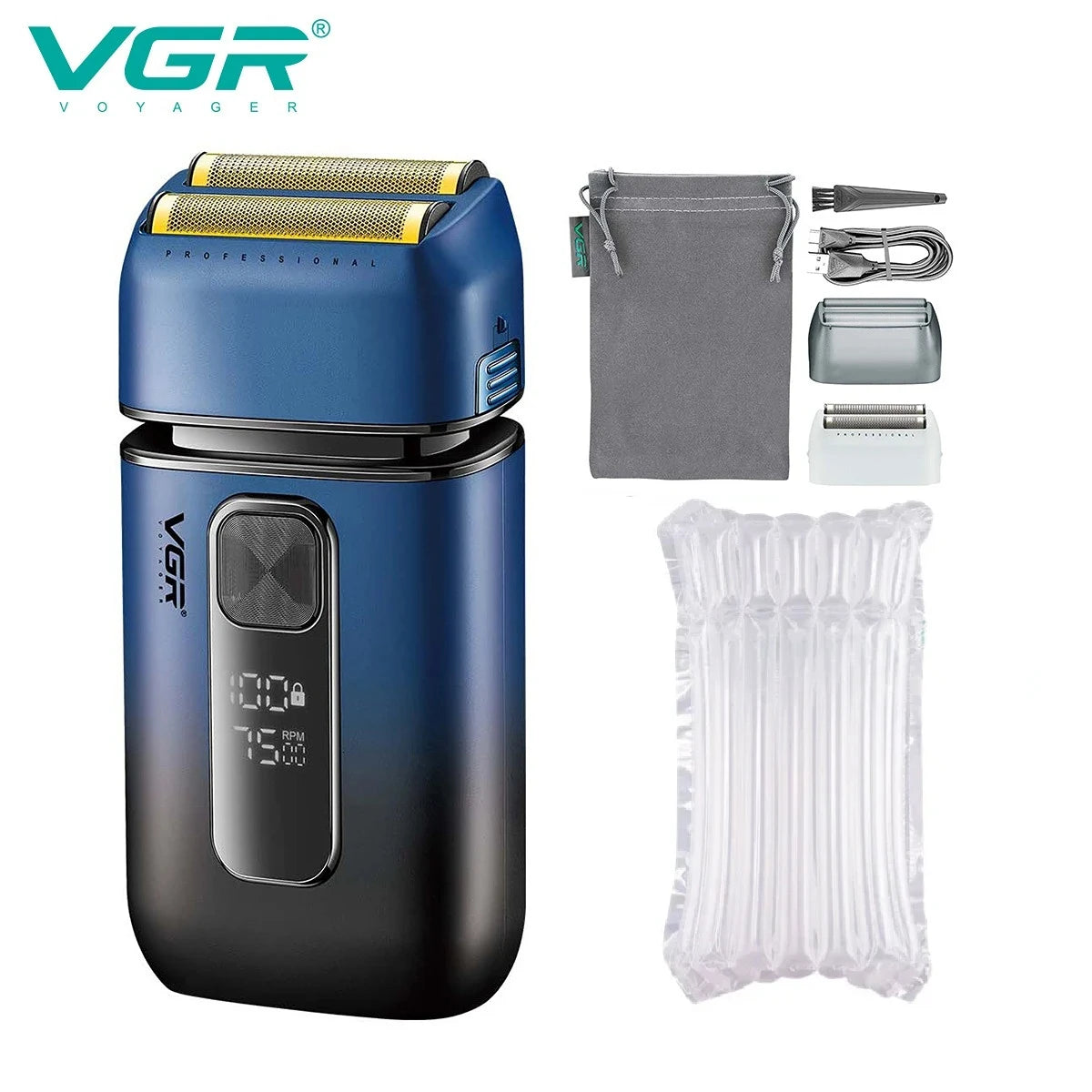 VGR Shaver For Men Rechargeable Barber Washable Dual Foil Beard Electric Razor Balds Head Shaving Machine with extra Mesh V-362