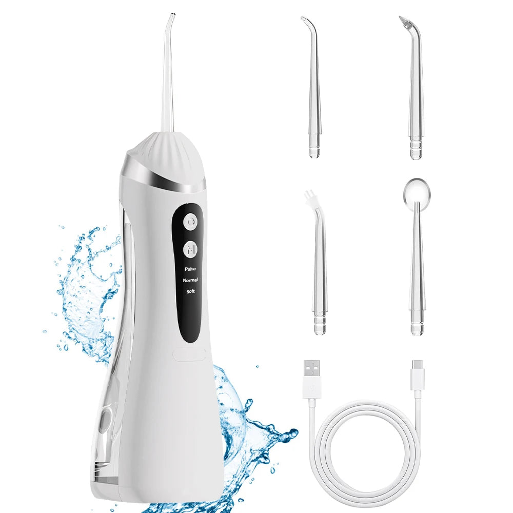 Rechargeable Water Dental Flosser Teeth Pick, Waterproof Cordless 200ML Dental Cleaner with 3 Modes and 4 Replacement Jet Tips