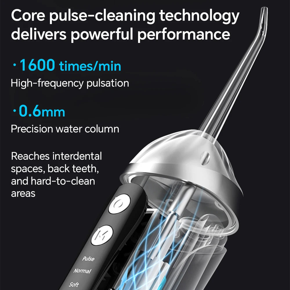 Rechargeable Water Dental Flosser Teeth Pick, Waterproof Cordless 200ML Dental Cleaner with 3 Modes and 4 Replacement Jet Tips